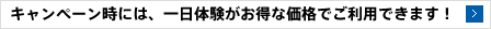 キャンペーン時には、一日体験がお得な価格でご利用できます！